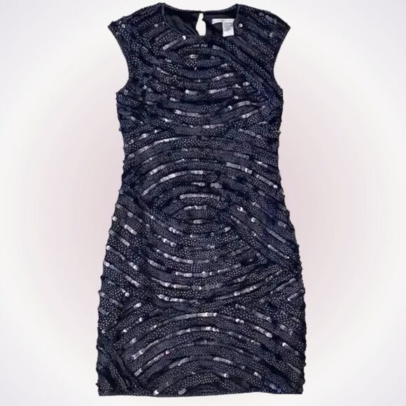 DVF Black Mini High Neck Sequin DressSz 4